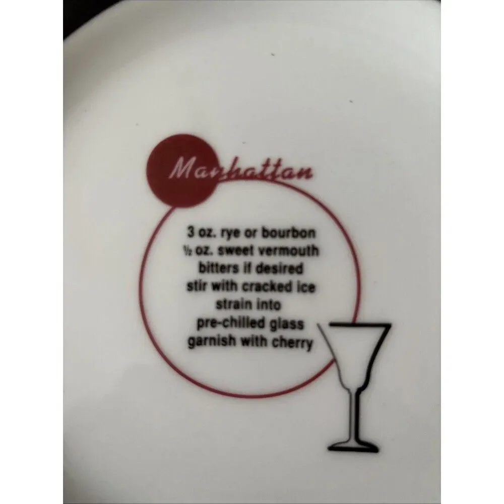 Pottery Barn Retro Bar Set of 4 Appetizer Salad Plates Mixed Drink Recipes 8.5”